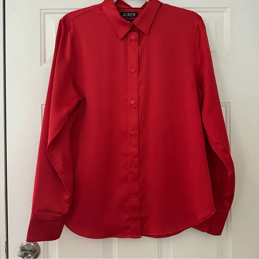 J Crew Slim Drapey Shirt in Luster Crepe Red 12